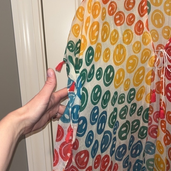 Cute smiley face rainbow lightweight poncho coverup one size boho hippie - Picture 13 of 16